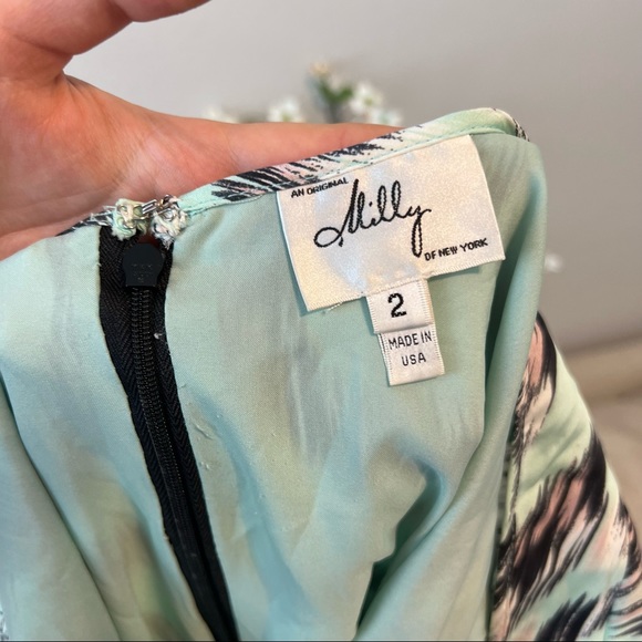 Milly Mint Black Pattern Silk Sheath Dress 2 - Picture 4 of 6